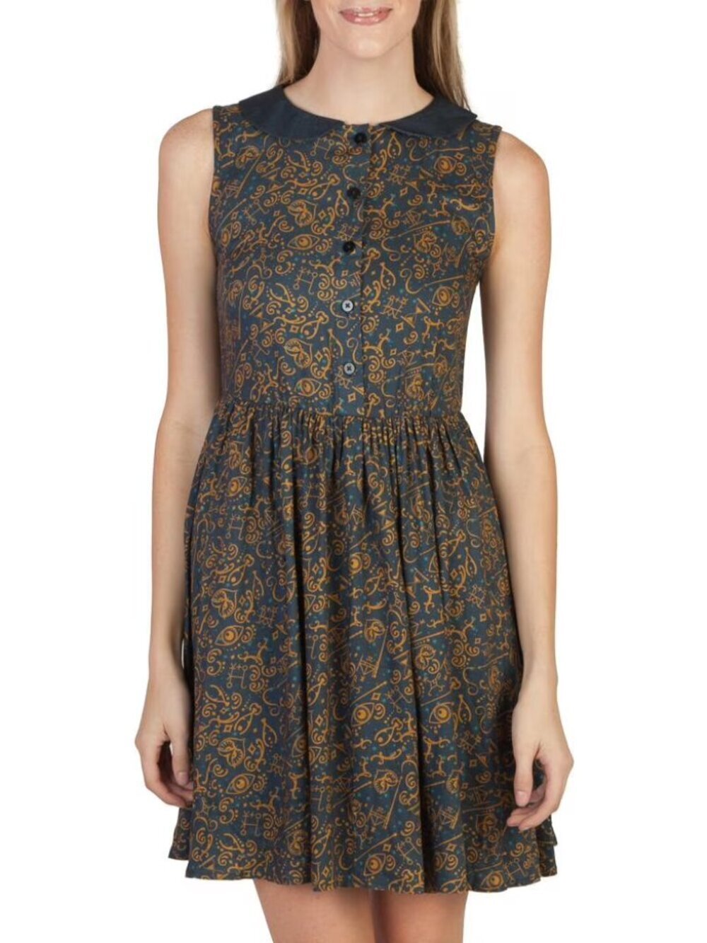 FANTASTIC BEASTS (S) and Where to Find Them All-Over Print Dress Blue Gold